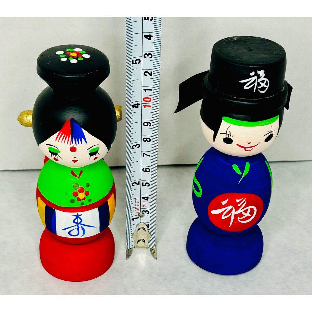 Vintage Kokeshi Wedding‎ Dolls Set ~ Hand Painted ~ Japanese Folk Art ~ Wooden